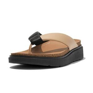 FitFlop GEN-FF Padded-Strap Leather Toe-Post Sandals Latte Beige/Black Size 8